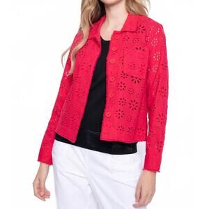 NEW PICADILLY eyelet embellished jacket in cerise